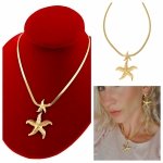 59j Złoty łańcuszek 42+5 naszyjnik stal chirurgiczna nierdzewna 316L rozgwiazda lato plaża wakacje