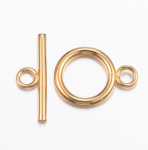 4797 Zapięcia na patyczek ze stali nierdzewnej 304, platerowane prawdziwym 18-karatowym złotem, pierścień: 18,5 x 13,5 x 2 mm, otwór: 3 mm, pręt: 20 x 7 x 2 mm, otwór: 3 mm
