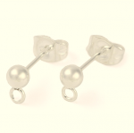 3517 2x Zapięcia sztyfty bigle do kolczyków ze stali nierdzewnej 304, z pętelką i zatyczkami do uszu/zapięciami, srebro, 15 x 7 mm, otwór: 1,7 mm, kulka: 4 mm, trzpień: 0,8 mm