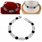 450 Bransoletka srebrna cyrkonie pozłacana białym złotem 20cm Xuping wzór grecki Austrian Crystal