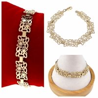 4368 Piękna Bransoletka złota 18cm stal chirurgiczna 316L ażurowa 
