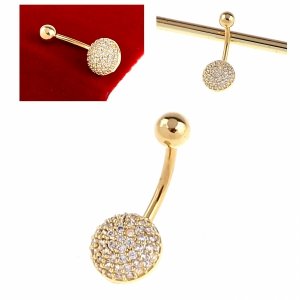 Gold plated belly button ring 14k with zirconia