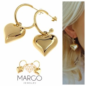 1764d Kolczyki złote stal chirurgiczna 316L wiszące celebrytki serce 