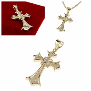 4402h Złota zawieszka błyszcząca pozłacana 14k cyrkonie krzyż