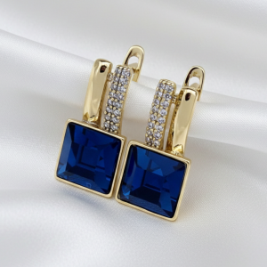 4277 Kolczyki złote pozłacane wiszące 14K cyrkonie Austrian Crystal