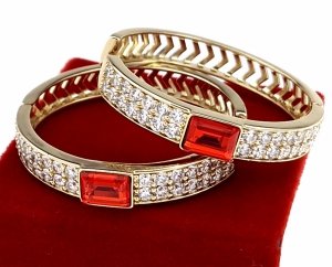 3815 Kolczyki złote pozłacane 14k wiszące koła 3,5cm Austrian Crystal