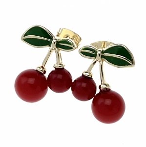 101b Kolczyki złote pozłacane wtyczki 14K wiśnie