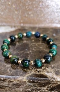 2330j Bransoletka tygrysie oko zielone na gumce jubilerskiej 