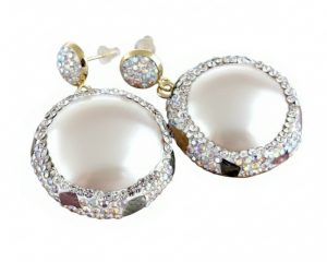 2170b Kolczyki złote pozłacane wiszące 14K perły naturalne