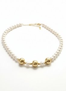 1491 Złoty łańcuszek naszyjnik 41+5cm pozłacany 14k perły 