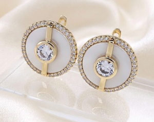 3305 Kolczyki złote pozłacane wiszące 14K cyrkonie 