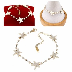 1222a Bransoletka złota 18+5 stal chirurgiczna 316L nierdzewna rozgwiazda lato plaża wakacje