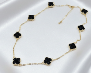 3132 Złoty łańcuszek naszyjnik 45+5cm pozłacany 14k cyrkonie koniczyna marokańska