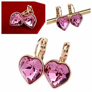 2982a Kolczyki złote Austrian Crystal cyrkonia pozłacane 18k Xuping wiszące serce 