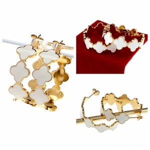 3736 Kolczyki złote stal chirurgiczna 316L nierdzewna wiszące celebrytki koniczyna marokańska