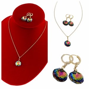 614 Złoty komplet kolczyki łańcuszek 40+5 naszyjnik pozłacany 14k Swaro Austrian Crystal