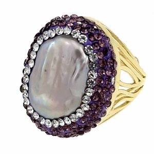 218f Pierścionek złoty pozłacany 14k perła regulowany