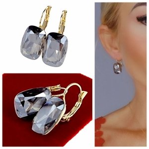 388c Kolczyki złote Austrian Crystal cyrkonia pozłacane 14k wiszące