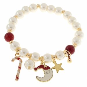 730 Bransoletka świąteczna Boże narodzenie prezent święta perły na gumce jubilerskiej 