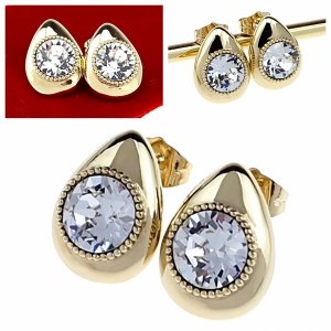 4164  Kolczyki złote Austrian Crystal cyrkonia pozłacane 14k Xuping wtyczki 
