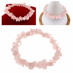 op244 Bransoletka naturalny kamień kwarc różowy sieczka na gumce jubilerskiej 