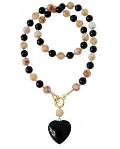 848 Naszyjnik kamień naturalny Turmalin, Cytryn 60cm stal chirurgiczna nierdzewna