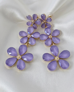 842d Kolczyki złote pozłacane wiszące 14K cyrkonie kwiatki 