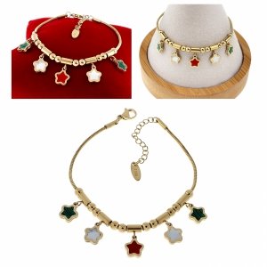 2434 Bransoletka złota 17+3 stal chirurgiczna 316L nierdzewna gwiazdki