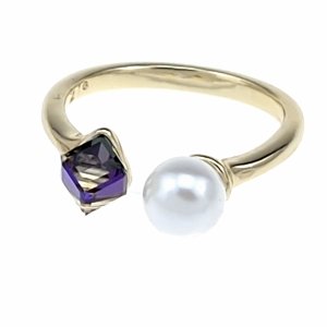 1936b Pierścionek złoty pozłacany 14k cyrkonie Austrian Crystal regulowany