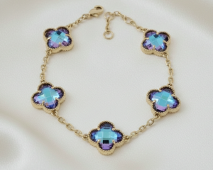 012 Bransoletka elegancka złota 19+2cm pozłacana 14k cyrkonie koniczyna marokańska