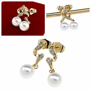 4259 Kolczyki złote pozłacane wiszące 14K Xuping cyrkonie perła