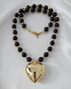 3725h Naszyjnik granat kamień naturalny 58cm stal chirurgiczna nierdzewna naszyjnik