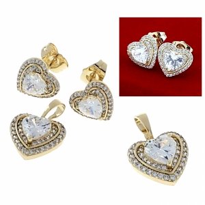 1666 Komplet złoty pozłacany cyrkonie 14k kolczyki zawieszka Xuping serce