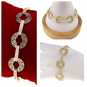 3923 Bransoletka elegancka złota 17+2cm pozłacana 14k cyrkonie wzór grecki
