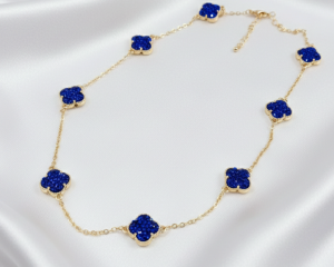 989 Złoty łańcuszek naszyjnik 45+5cm pozłacany 14k cyrkonie koniczyna marokańska