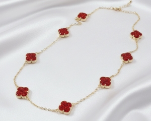 1399 Złoty łańcuszek naszyjnik 45+5cm pozłacany 14k cyrkonie koniczyna marokańska