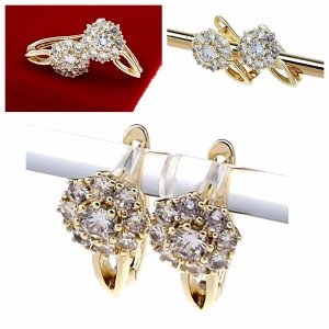 2872 Kolczyki złote pozłacane wiszące 14K cyrkonie 