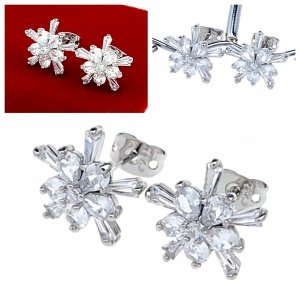 4721 Kolczyki srebrne pozłacane białym złotem wtyczki cyrkonie 