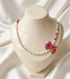 1358g Naszyjnik kamień księżycowy, agat kamień naturalny 48+5cm stal chirurgiczna nierdzewna 