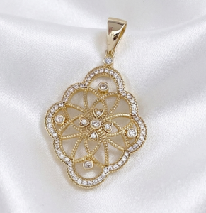 0199 Złota zawieszka błyszcząca pozłacana 14k cyrkonie 