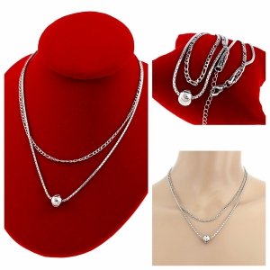 2048 Srebrny naszyjnik podwójny 40-45+5cm stal chirurgiczna 316L nierdzewna