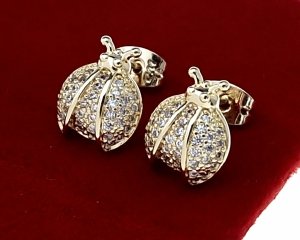 3057 Kolczyki złote pozłacane wtyczki 14K cyrkonie biedronka