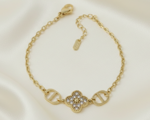 3053 Bransoletka elegancka złota 17+3cm pozłacana 14k koniczyna marokańska