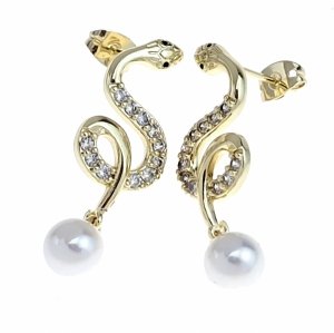 218c Kolczyki złote pozłacane wiszące 14k żmija 