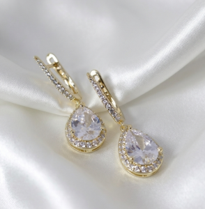 1434 Kolczyki złote pozłacane wiszące 14K cyrkonie