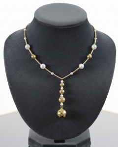 4645b Złoty łańcuszek naszyjnik 40+5cm pozłacany 14k perły