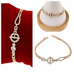 2881 Bransoletka cyrkonie złota 19cm pozłacana 18k Xuping
