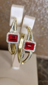 078k Kolczyki złote koła 3,7cm pozłacane Austrian Crystal wiszące 14K cyrkonie Xuping 