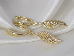 1134 Kolczyki złote pozłacane wiszące 14K cyrkonie