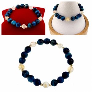 1934h Bransoletka naturalny kamień niebieskie tygrysie oko na gumce jubilerskiej